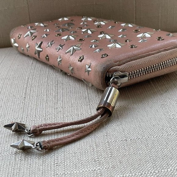 Jimmy Choo Clutch Nellie Star Studded Leather Zip Around Long Wallet Made Italy - Picture 4 of 12